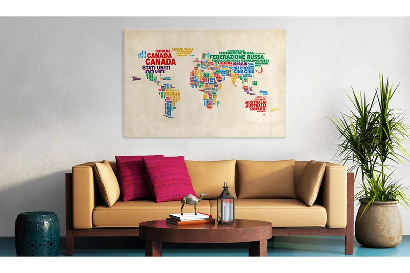 Tavla Italienska namnen på de länder i klara färger 120x80, Artgeist sp. z o. o.
