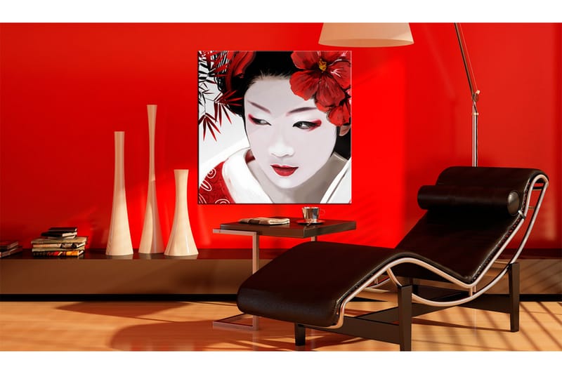 Tavla Japanese Geisha 40X40 Röd|Flerfärgad - Artgeist sp. z o. o. - Canvastavla