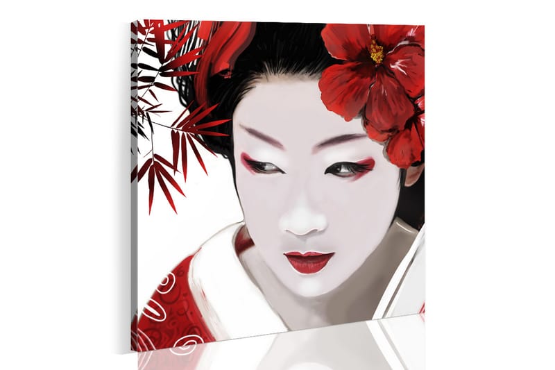 Tavla Japanese Geisha 40X40 Röd|Flerfärgad - Artgeist sp. z o. o. - Canvastavla