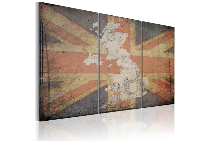 Tavla Karta över Storbritannien Triptych 90x60, Artgeist sp. z o. o.
