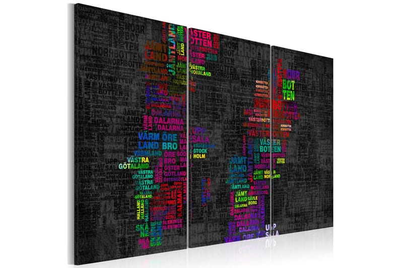 TAVLA Karta Över Sverige Färgade Namn Städer 120x80 - Artgeist sp. z o. o. - Inredning & dekor - Tavlor & konst - Canvastavla