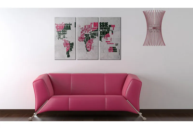 Tavla Karta över världen (franska) Triptych 90x60, Artgeist sp. z o. o.