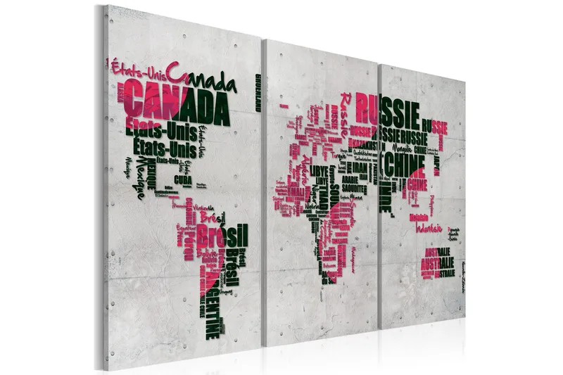 Tavla Karta över världen (franska) Triptych 90x60 - Artgeist sp. z o. o. - Inredning & dekor - Tavlor & konst - Canvastavla