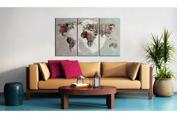 Tavla Karta Över Världen Fullmåne Triptych 120x80 - Artgeist sp. z o. o. - Inredning & dekor - Tavlor & konst - Canvastavla
