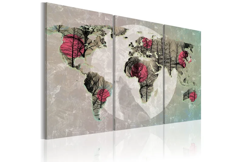 Tavla Karta Över Världen Fullmåne Triptych 60x40, Artgeist sp. z o. o.