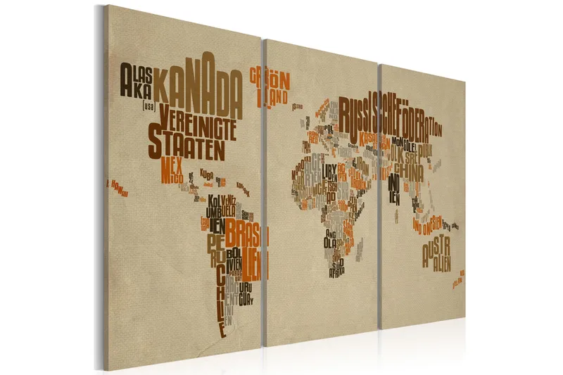 Tavla Karta över världen (tyska) Triptych 90x60 - Artgeist sp. z o. o. - Inredning & dekor - Tavlor & konst - Canvastavla
