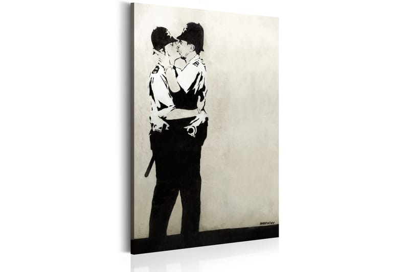 Tavla Kissing Coppers By Banksy 40X60 Vit|Svart - Artgeist sp. z o. o. - Canvastavla