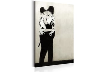 Tavla Kissing Coppers By Banksy 60X90 Vit|Svart