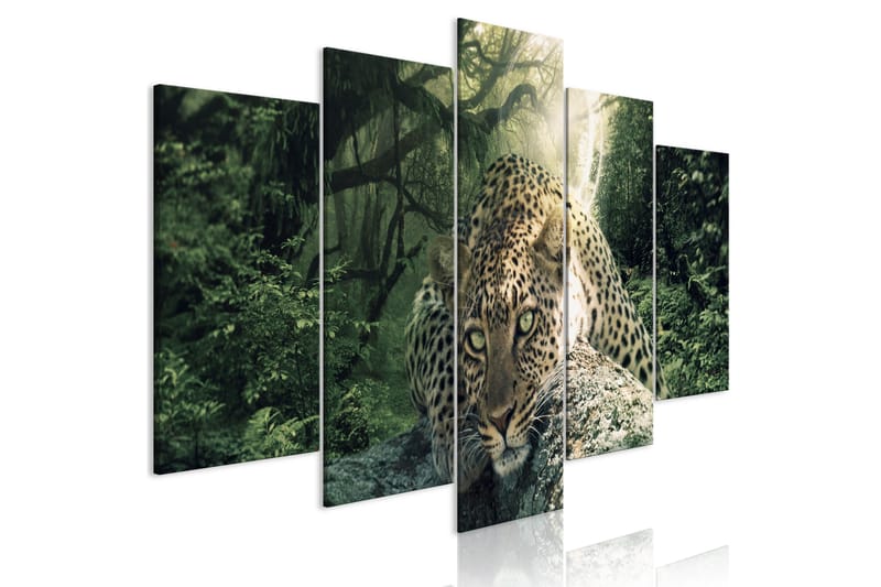 TAVLA Leopard Lying 5 Parts Wide Pale Green 200x100, Artgeist sp. z o. o.