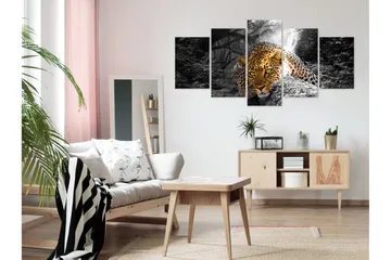Tavla Leopard Lying 5 Parts Wide Grey 200x100 - Artgeist sp. z o. o. - Inredning & dekor - Tavlor & konst - Canvastavla