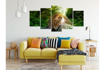 Tavla Leopard Lying 5 Parts Wide Green 100x50 - Artgeist sp. z o. o. - Inredning & dekor - Tavlor & konst - Canvastavla