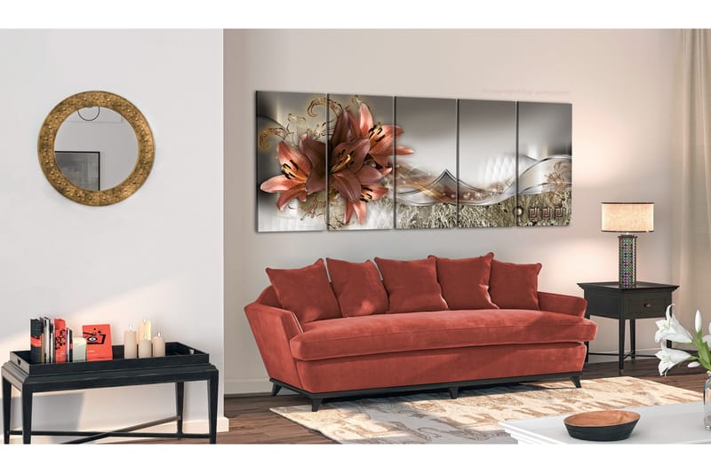 Tavla Lilies And Abstraction 225x90 - Artgeist sp. z o. o. - Inredning & dekor - Tavlor & konst - Canvastavla