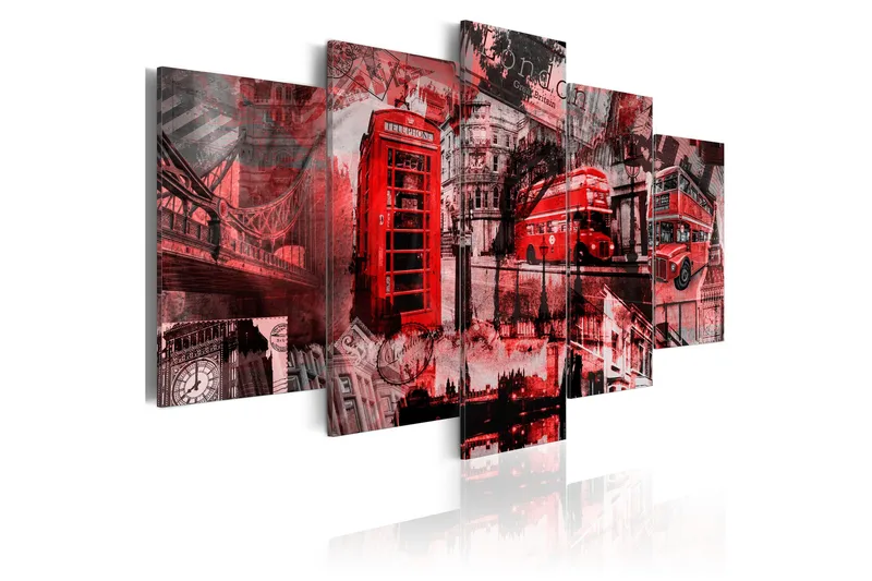 Tavla London Collage 5 St 100X50 Röd, Artgeist sp. z o. o.