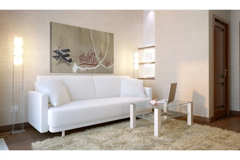 Tavla Love Plane Banksy 60X40 Beige Street art - Artgeist sp. z o. o. - Inredning & dekor - Tavlor & konst - Canvastavla