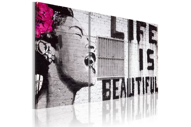 Tavla Lycklig Motto 120X60 Vit|Svart - Artgeist sp. z o. o. - Inredning & dekor - Tavlor & konst - Canvastavla