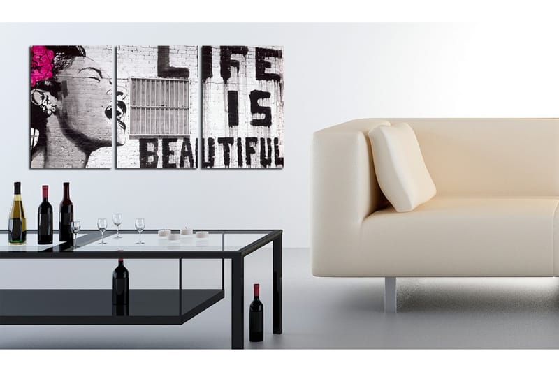 Tavla Lycklig Motto 120X60 Vit|Svart - Artgeist sp. z o. o. - Inredning & dekor - Tavlor & konst - Canvastavla