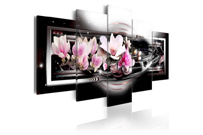 Tavla Magnolias On A Black Background 200X100 Rosa|Vit - Artgeist sp. z o. o. - Canvastavla