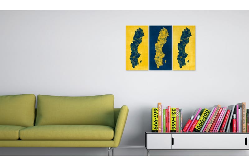 TAVLA Målad karta över Sverige triptyk 90x60 - Artgeist sp. z o. o. - Inredning & dekor - Tavlor & konst - Canvastavla