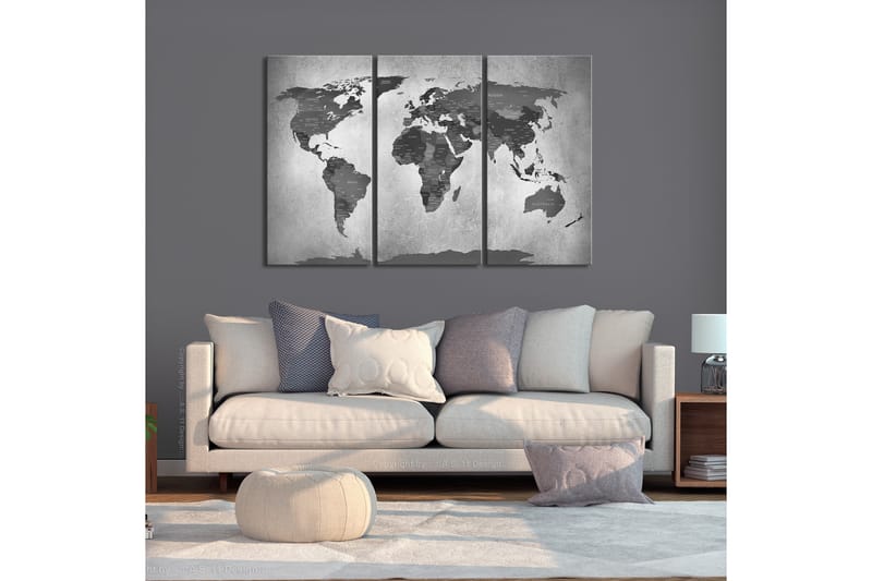 Tavla Map On Concrete 3 Parts 120X80 Grå|Vit - Artgeist sp. z o. o. - Inredning & dekor - Tavlor & konst - Canvastavla