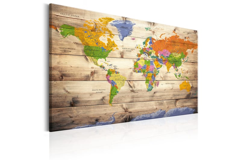 Tavla Map on wood: Colourful Travels 120x80 - Artgeist sp. z o. o. - Inredning & dekor - Tavlor & konst - Canvastavla