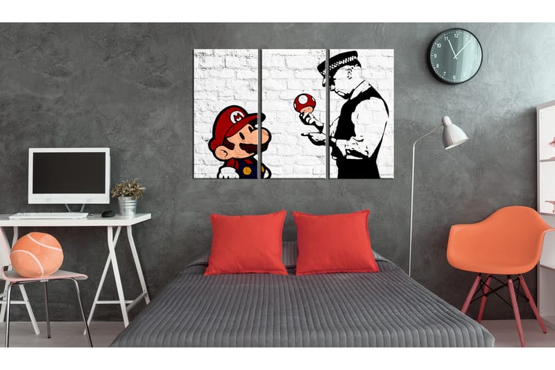 Tavla Mario Bros Banksy 90X60 Vit - Artgeist sp. z o. o. - Inredning & dekor - Tavlor & konst - Canvastavla