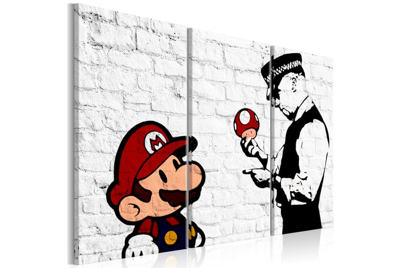 Tavla Mario Bros Banksy 90X60 Vit - Artgeist sp. z o. o. - Inredning & dekor - Tavlor & konst - Canvastavla