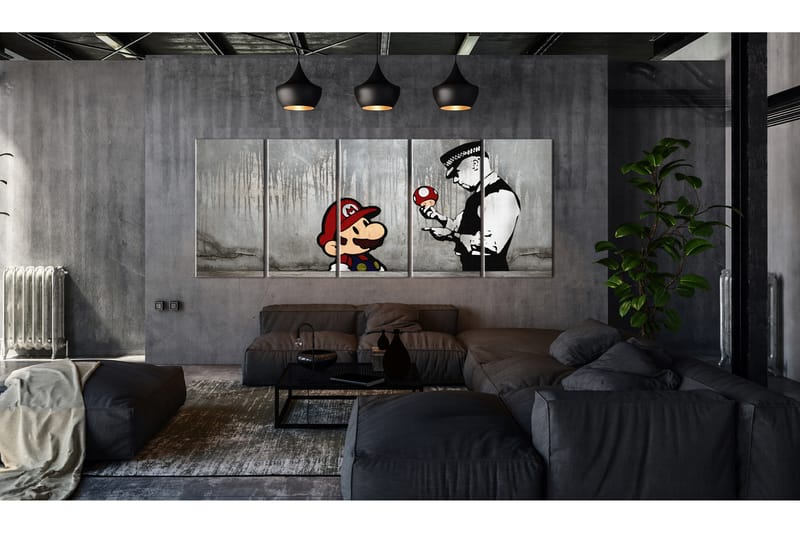 Tavla Mario Bros On Concrete 225X90 Flerfärgad|Grå|Vit - Artgeist sp. z o. o. - Canvastavla