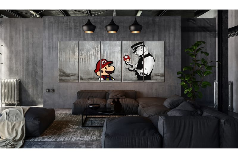 Tavla Mario Bros On Concrete 225X90 Flerfärgad|Grå|Vit - Artgeist sp. z o. o. - Inredning & dekor - Tavlor & konst - Canvastavla