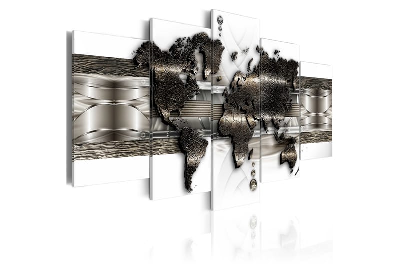 Tavla Metal World Map Ii 200X100 Grå|Vit, Artgeist sp. z o. o.