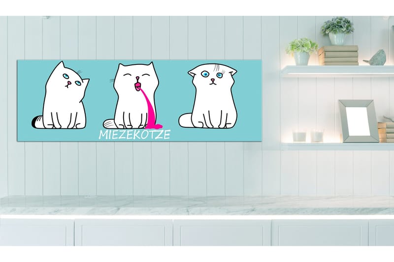 Tavla Miezekotze Cat Trio Blue 120x40 - Artgeist sp. z o. o. - Inredning & dekor - Tavlor & konst - Canvastavla