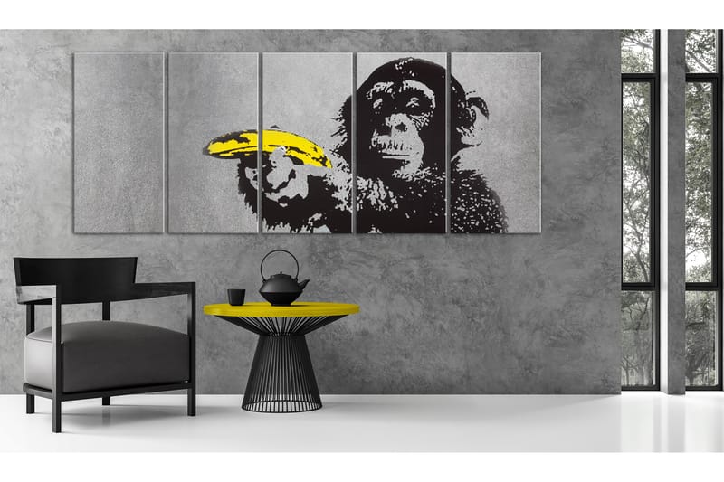 Tavla Monkey And Banana 200X80 Grå|Vit - Artgeist sp. z o. o. - Canvastavla