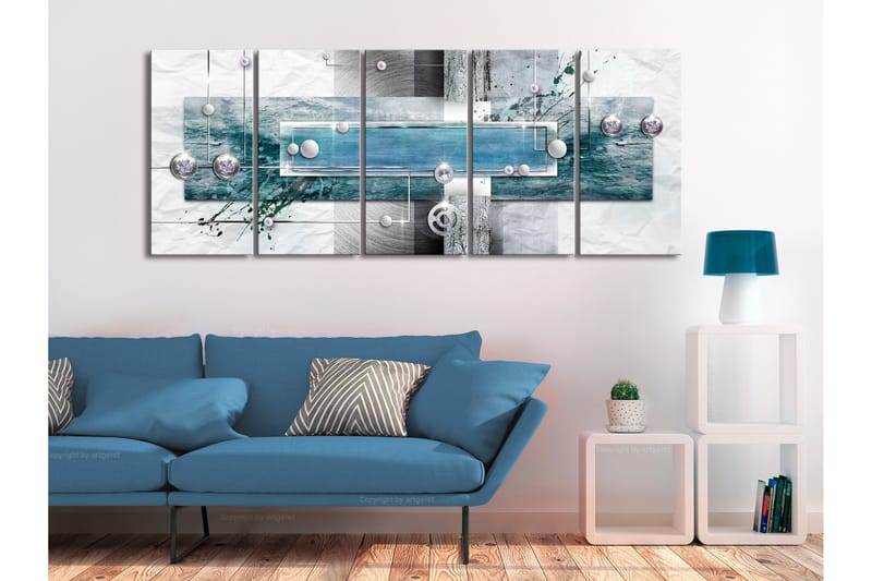TAVLA Mysterious Mechanism 5 Parts Narrow Blue 200x80 - Artgeist sp. z o. o. - Inredning & dekor - Tavlor & konst - Canvastavla