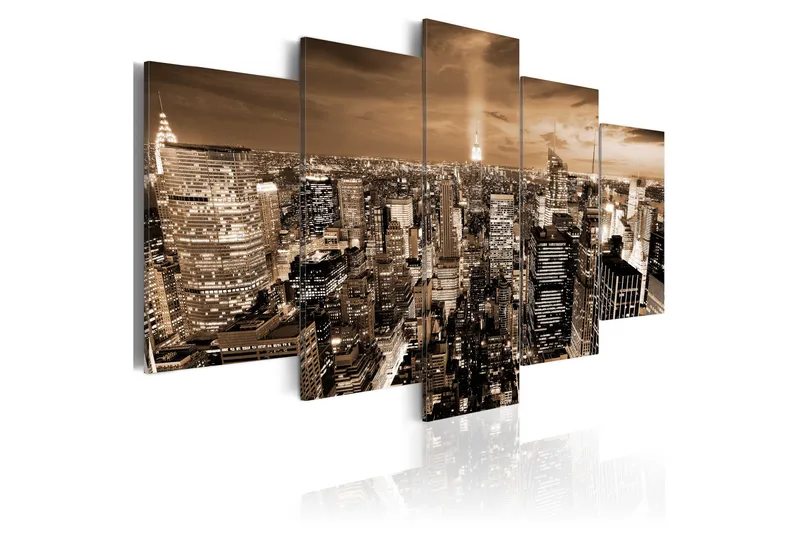 Tavla New York Night Light 100X50 Brun, Artgeist sp. z o. o.