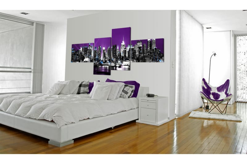 Tavla New York On A Violet Background 200X90 Lila|Vit - Artgeist sp. z o. o. - Canvastavla