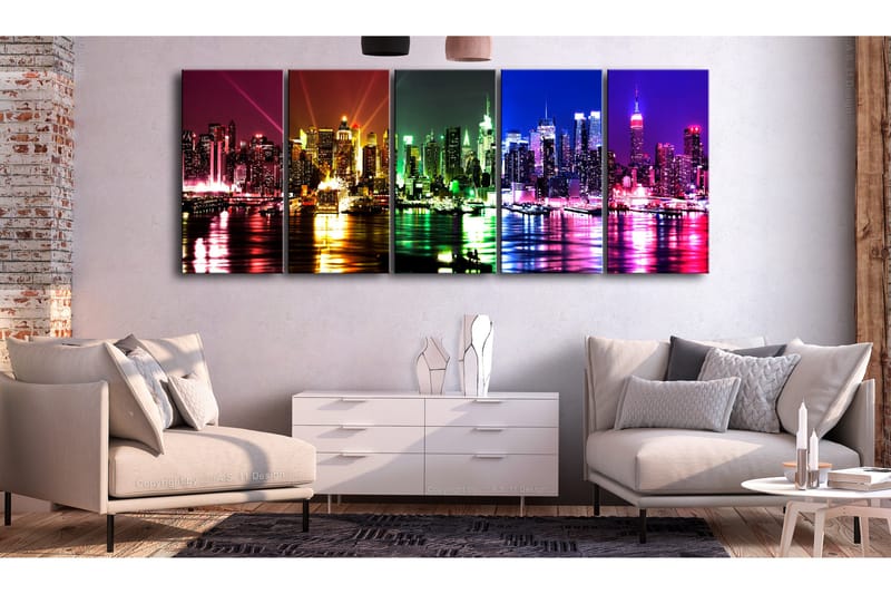 Tavla Rainbow New York 5 Parts Narrow 200x80 - Artgeist sp. z o. o. - Inredning & dekor - Tavlor & konst - Canvastavla