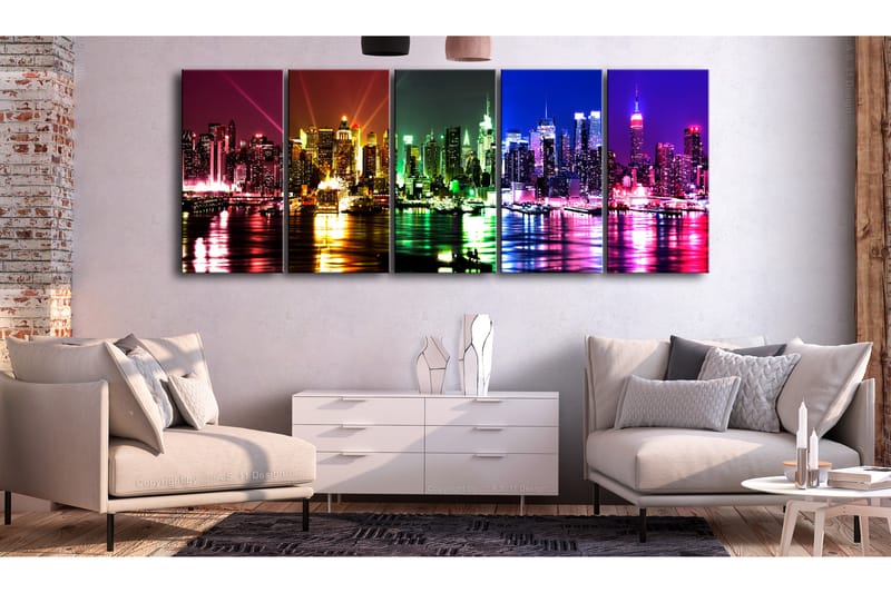 Tavla Rainbow New York 5 Parts Narrow 200X80 Flerfärgad - Artgeist sp. z o. o. - Inredning & dekor - Tavlor & konst - Canvastavla
