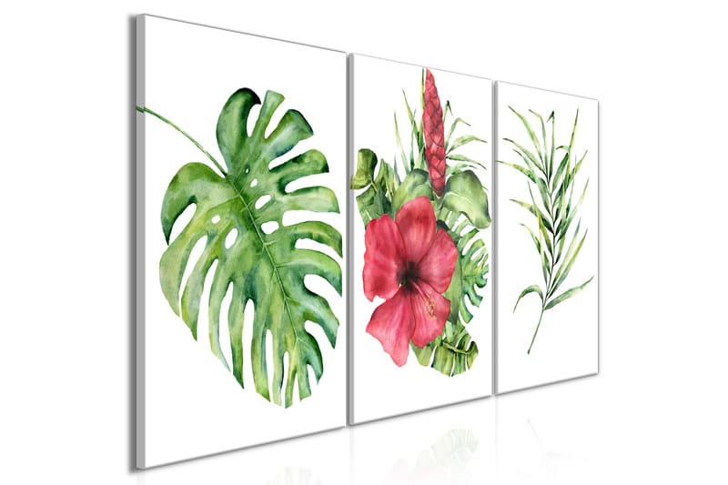 Tavla Red Hibiscus 3 Parts 120X60 Grön|Rosa Abstrakt - Artgeist sp. z o. o. - Inredning & dekor - Tavlor & konst - Canvastavla