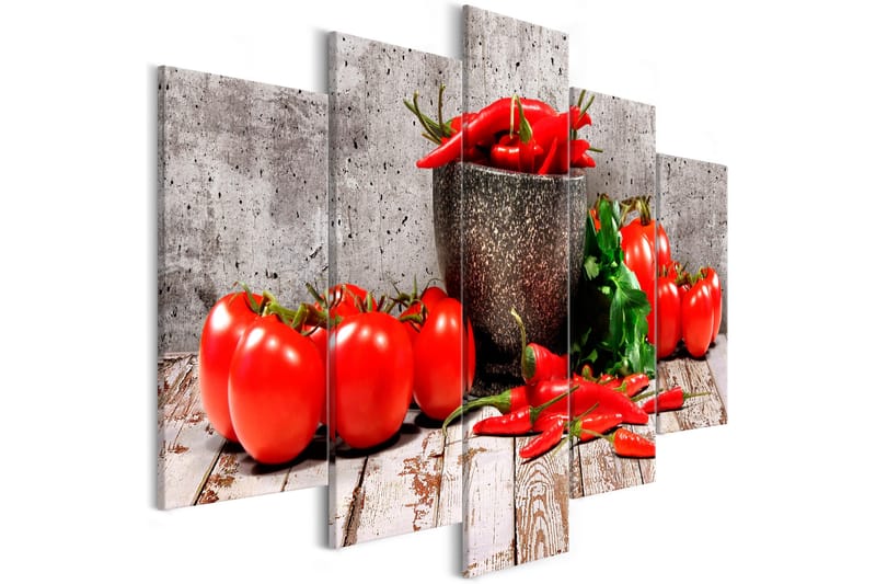 Tavla Red Vegetables 5 Parts Concrete Wide 200x100, Artgeist sp. z o. o.