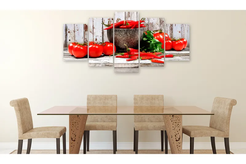Tavla Red Vegetables 5 Parts Wood Wide 100x50 - Artgeist sp. z o. o. - Inredning & dekor - Tavlor & konst - Canvastavla