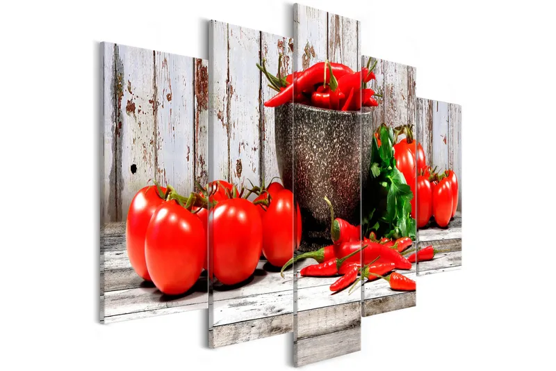 Tavla Red Vegetables 5 Parts Wood Wide 100x50, Artgeist sp. z o. o.