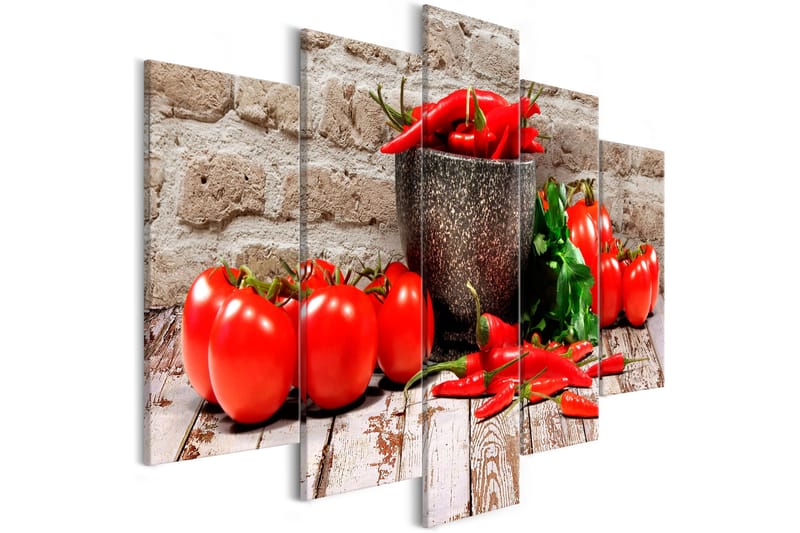 Tavla Red Vegetables 5 Parts Brick Wide 200x100, Artgeist sp. z o. o.