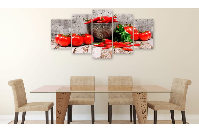 Tavla Red Vegetables 5 Parts Concrete Wide 200x100 - Artgeist sp. z o. o. - Inredning & dekor - Tavlor & konst - Canvastavla