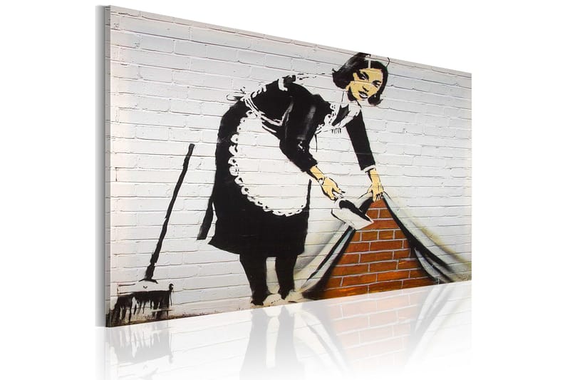 Tavla Rengöring Lady Banksy 60X40 Vit|Svart Street art - Artgeist sp. z o. o. - Inredning & dekor - Tavlor & konst - Canvastavla