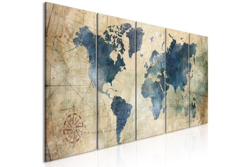 Tavla Retro Map 5 Parts Narrow 200X80 Blå|Flerfärgad|Beige, Artgeist sp. z o. o.