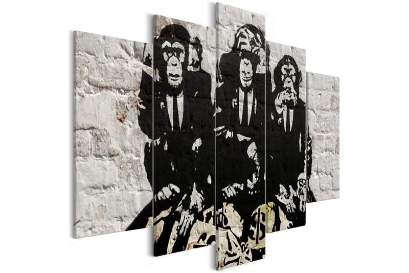 Tavla Rich Monkeys 5 Parts Wide 100X50 Vit|Svart - Artgeist sp. z o. o. - Canvastavla