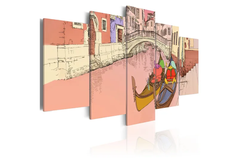 Tavla Romantic Gondolas 5 Pieces 200X100 Orange|Flerfärgad, Artgeist sp. z o. o.