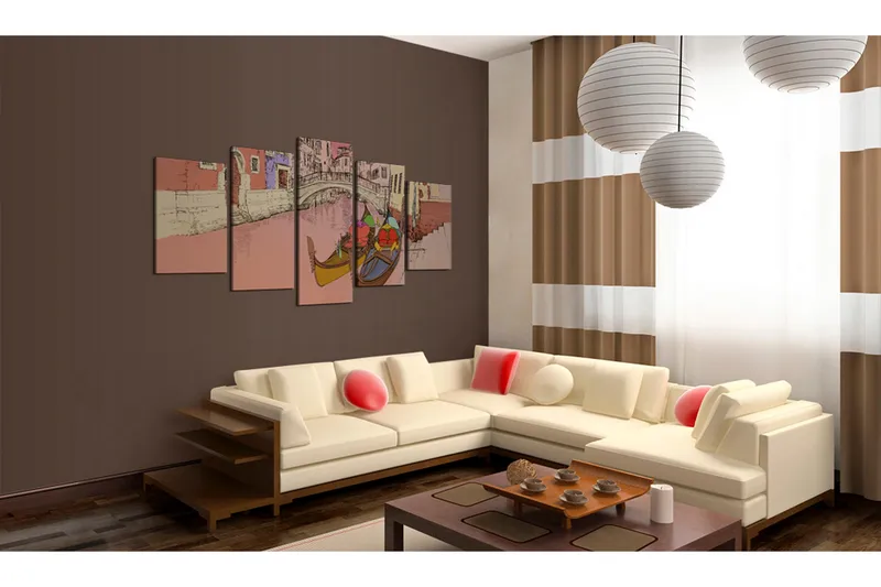 Tavla Romantic Gondolas 5 Pieces 200X100 Orange|Flerfärgad - Artgeist sp. z o. o. - Inredning & dekor - Tavlor & konst - Canvastavla