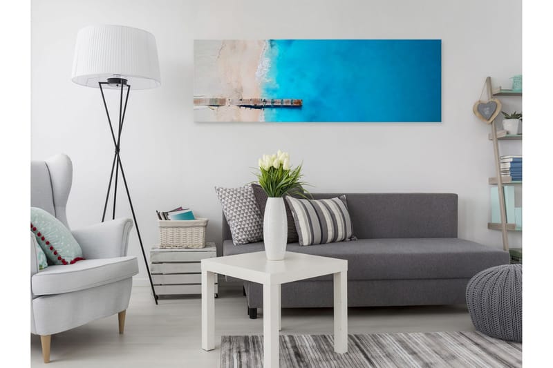 Tavla Sea and Wooden Bridge (1 Part) Narrow Blue 135x45, Artgeist sp. z o. o.