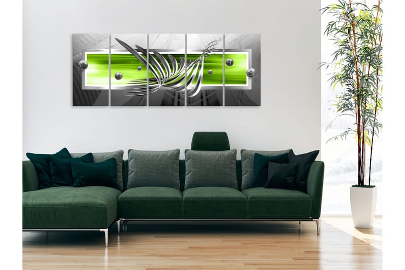 Tavla Silver Wings 5 Parts Narrow Green 200x80 - Artgeist sp. z o. o. - Inredning & dekor - Tavlor & konst - Canvastavla