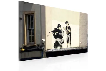 Tavla Sniper And Boy Banksy 60X40 Beige|Vit Street art